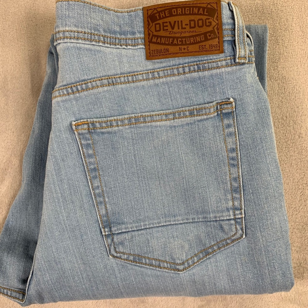 Devil-Dog Dungarees Jeans Mens 36x32 Light Wash Straight Leg Denim Blue